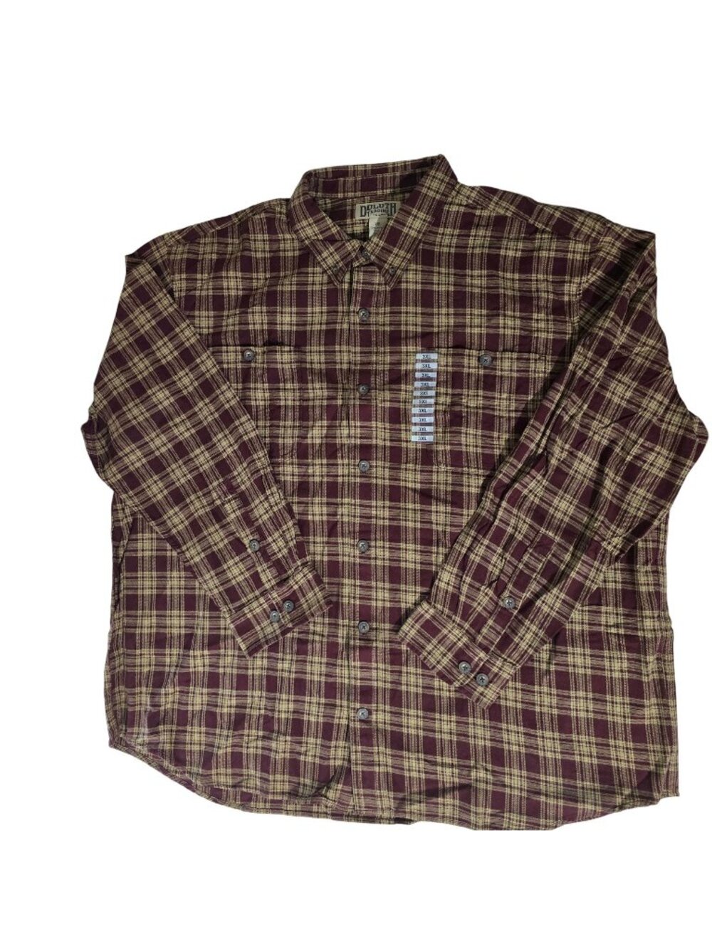 Duluth Trading Co Flannel Shirt Mens 3XL Plaid Button Up Long Sleeve Red Tan